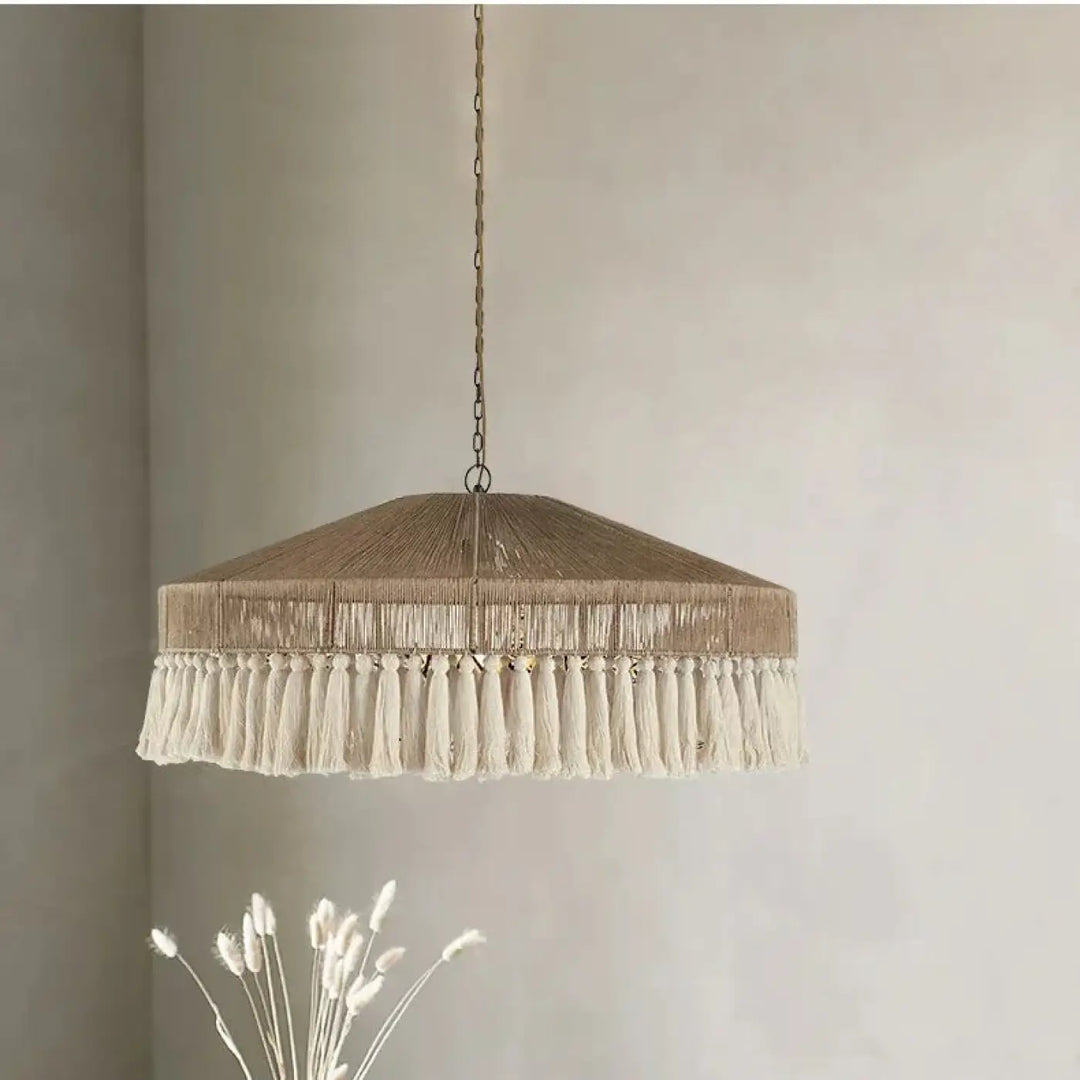 Suspension bohème chic en fibres naturelles chaleureux
