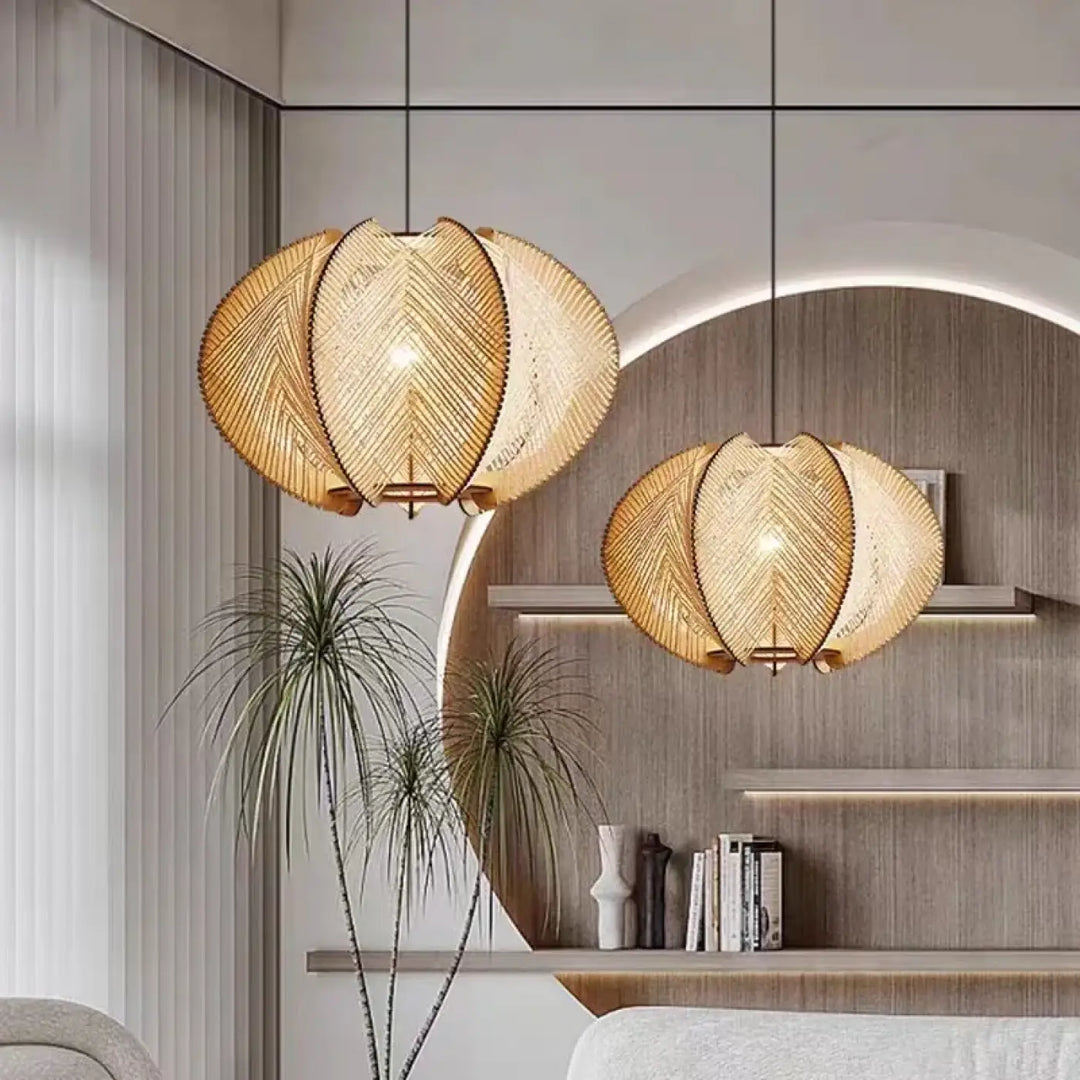 Suspension luminaire bohème élégante en fibres tressées