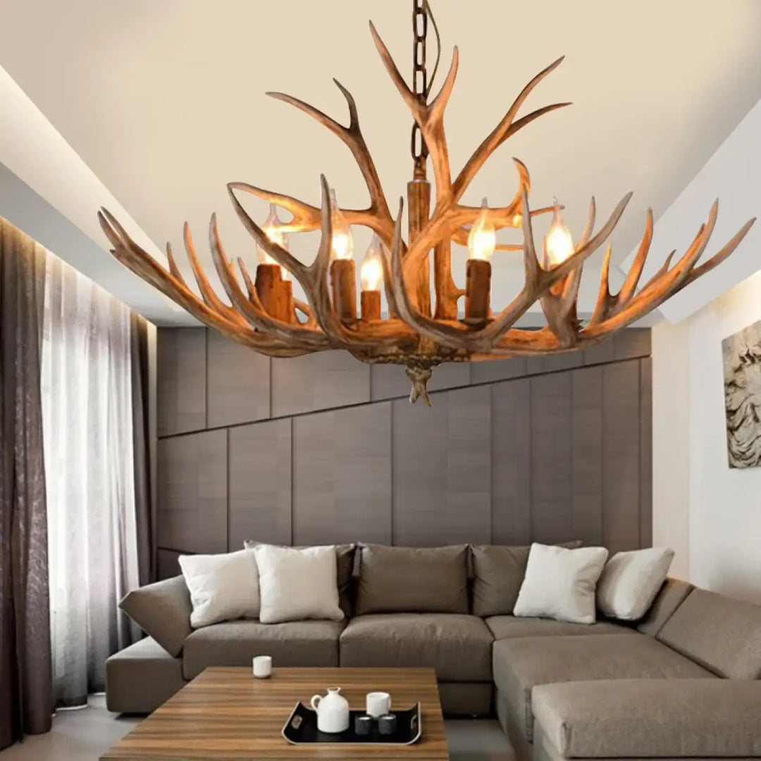 Suspension Luminaire Bois De Cerfs Au Design Rustique Style Chalet