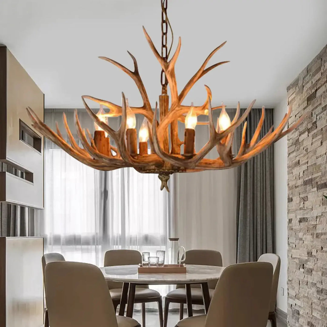 Suspension Luminaire Bois De Cerfs Au Design Rustique Style Chalet