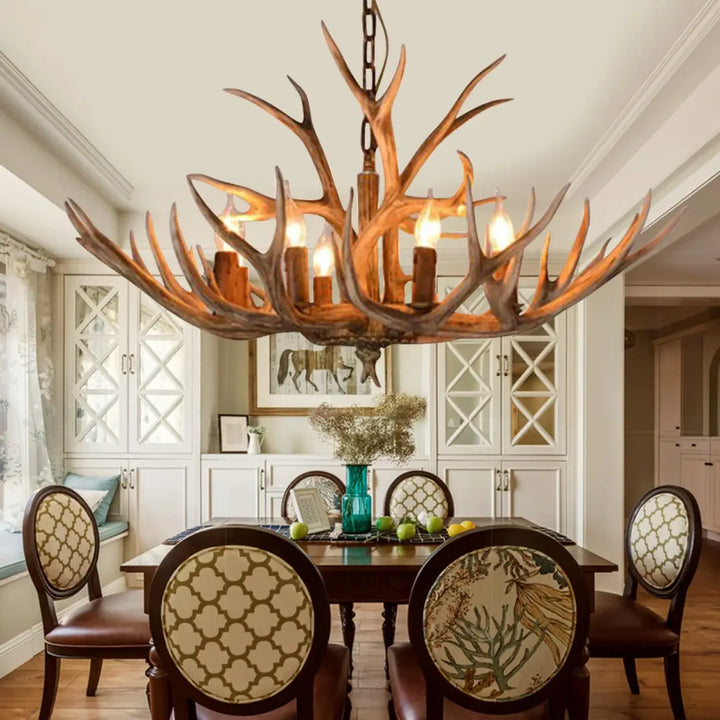 Suspension Luminaire Bois De Cerfs Au Design Rustique Style Chalet