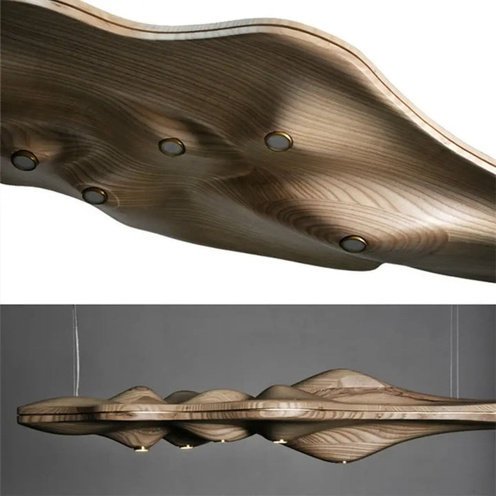Suspension luminaire en bois au design moderne ondulé naturel
