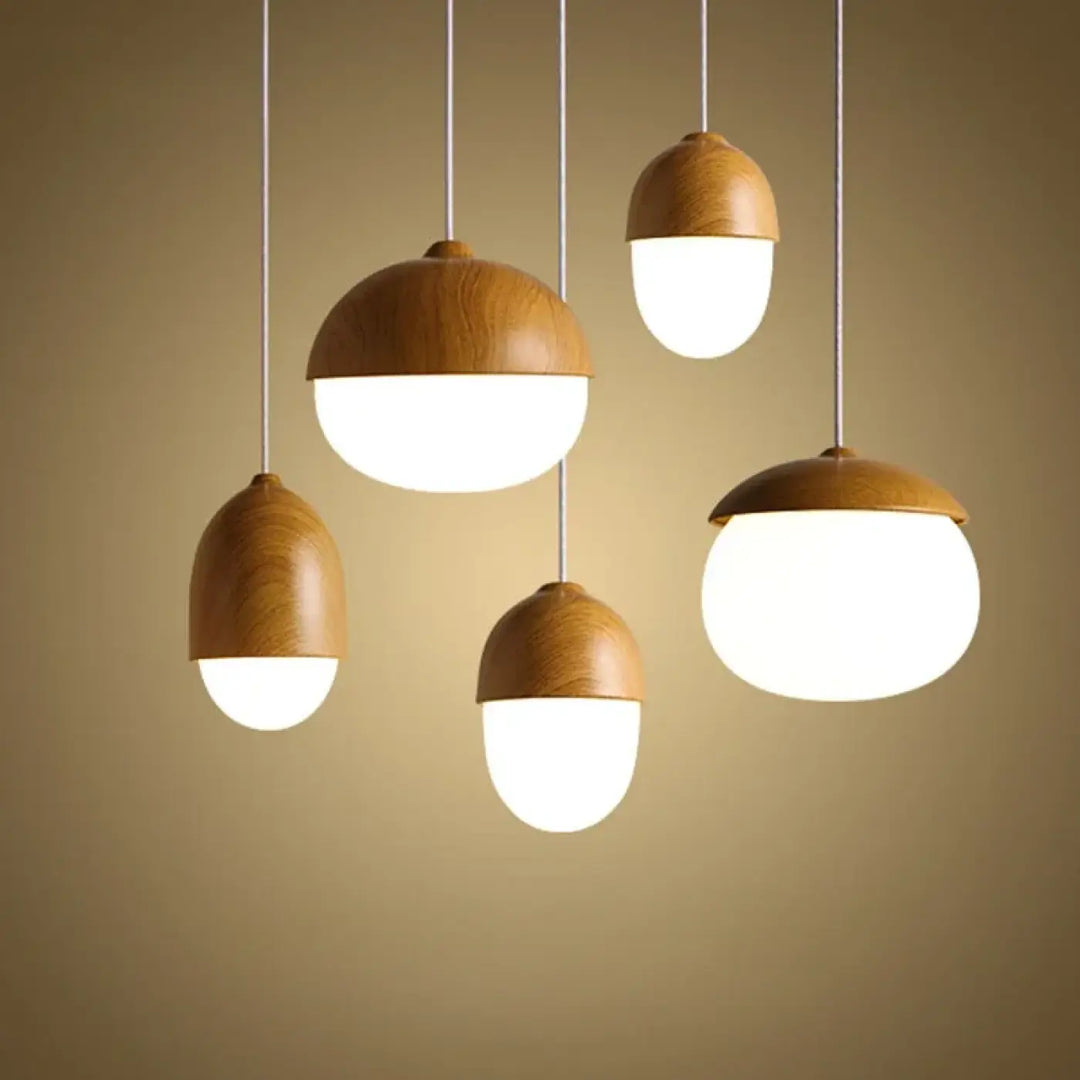 Suspension luminaire en bois avec lumière blanche au style naturel