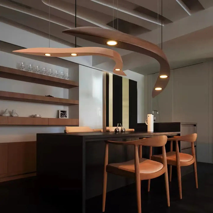 Suspension luminaire en bois massif design moderne et naturel