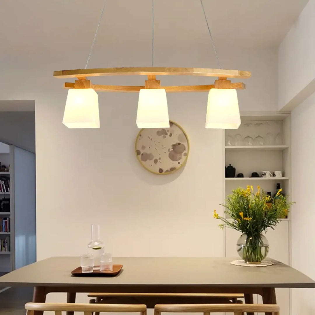 Suspension luminaire bois naturel à lumières blanches épuré