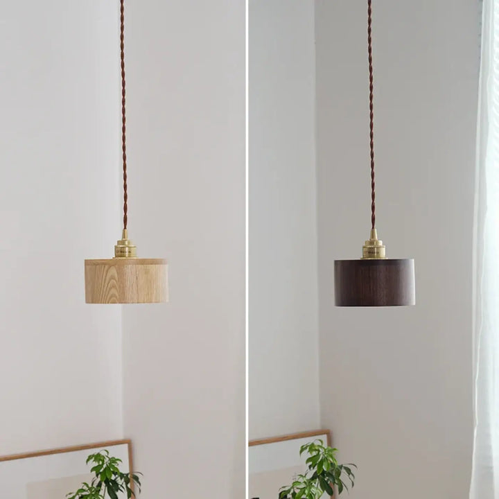 Suspension bois noyer et cuivre minimaliste élégant
