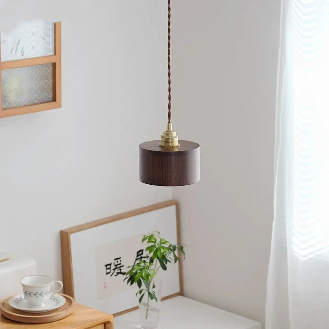 Suspension bois noyer et cuivre minimaliste élégant