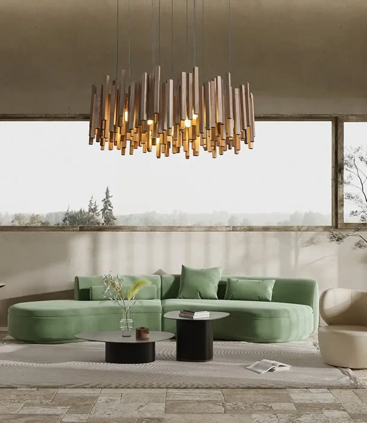 Suspension luminaire en bois style contemporain et naturel