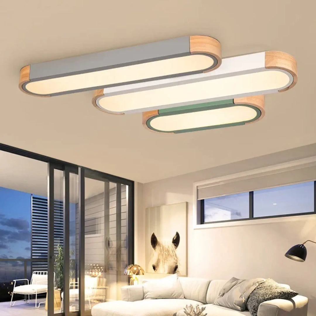 Suspension luminaire bois et verre design contemporain