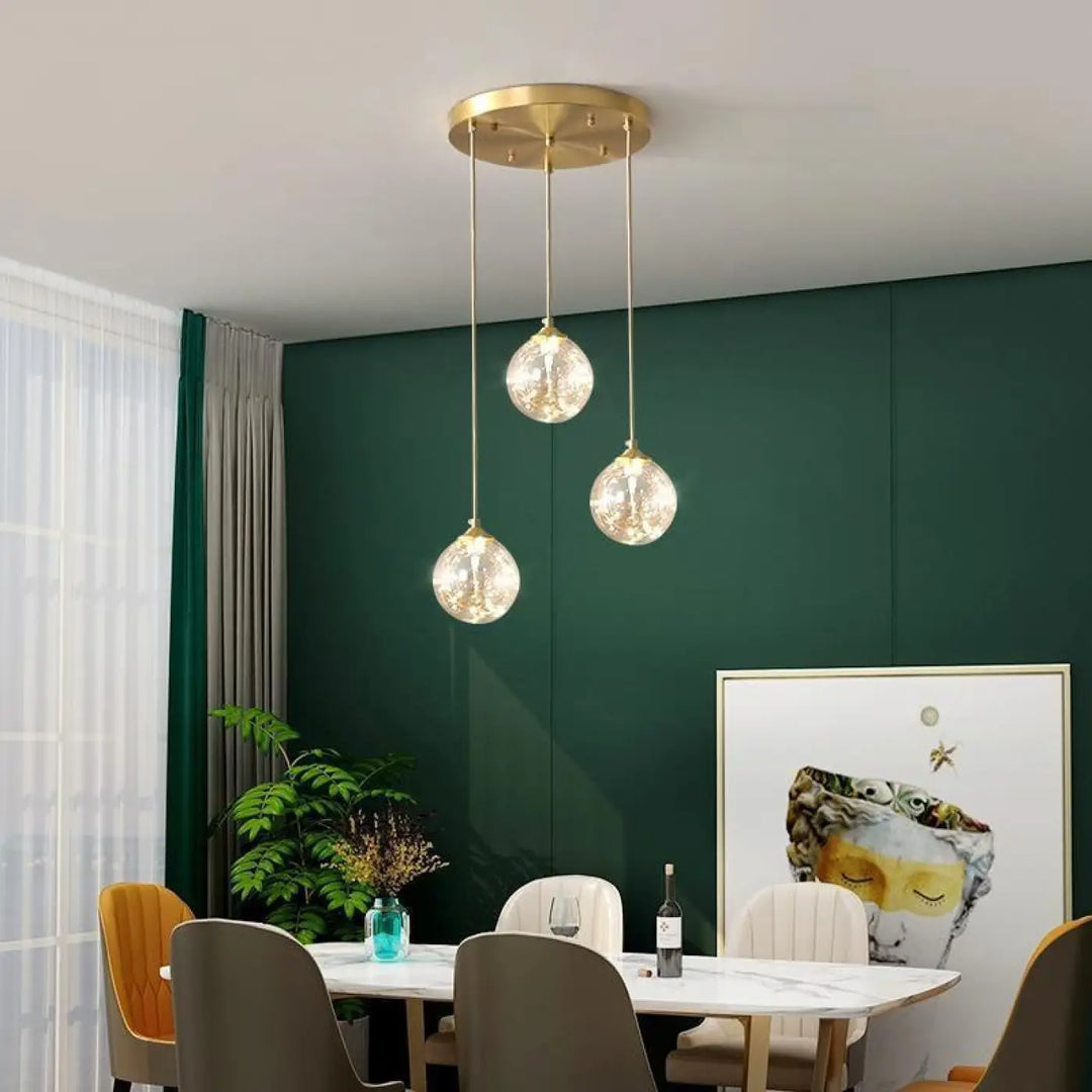 Suspension Luminaire Boule Verre Transparent Doré