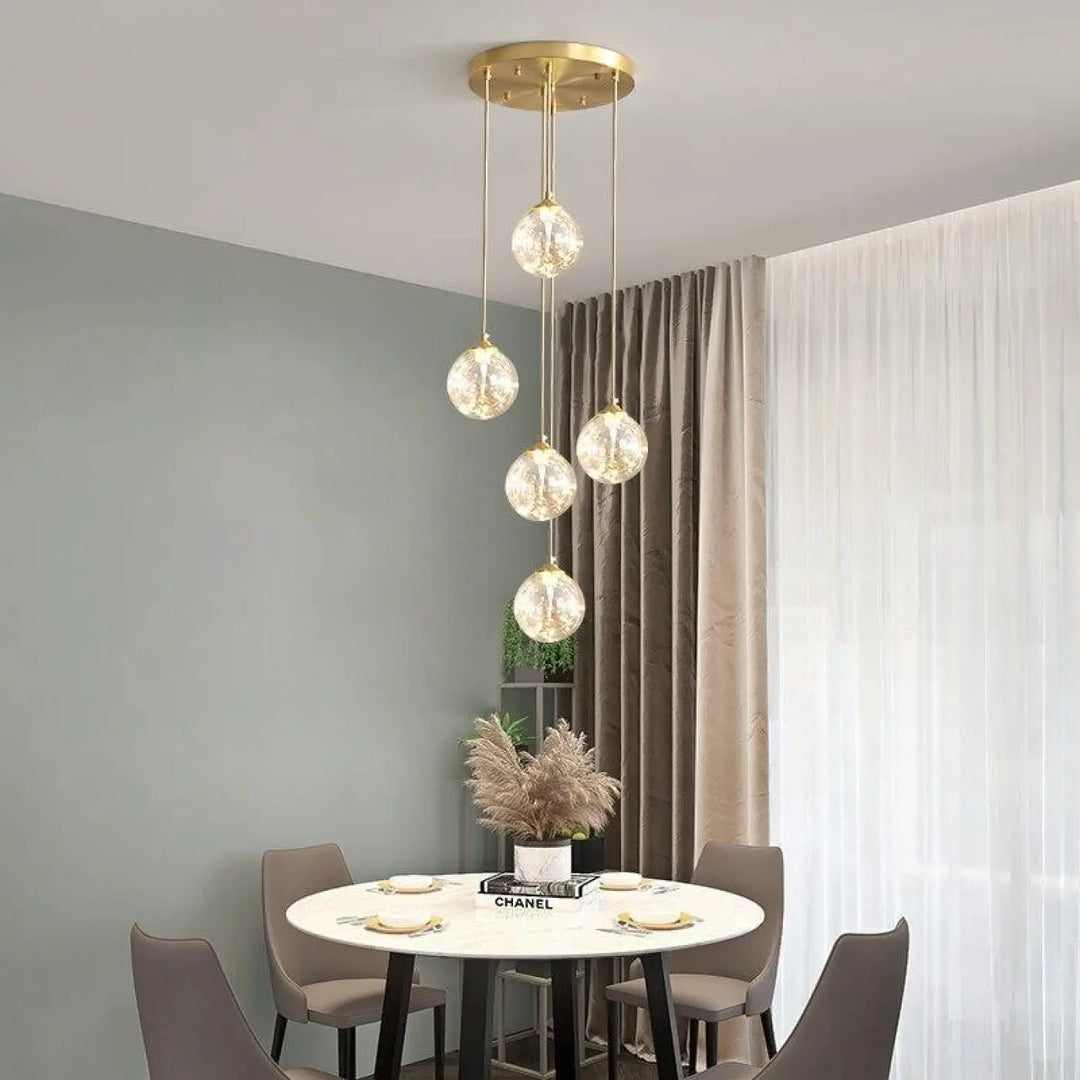 Suspension Luminaire Boule Verre Transparent Doré