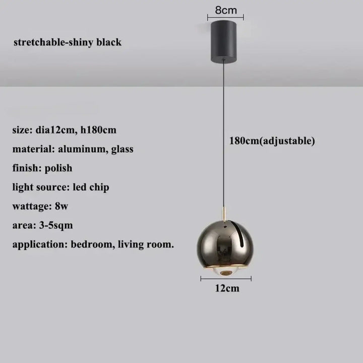 Suspension luminaire boule en verre effet miroir contemporain