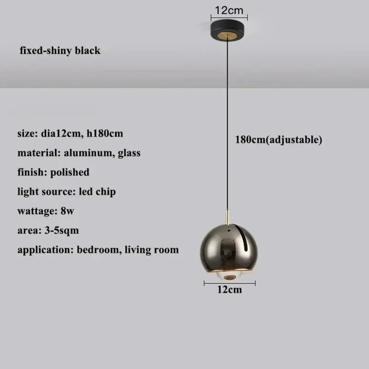 Suspension luminaire boule en verre effet miroir contemporain