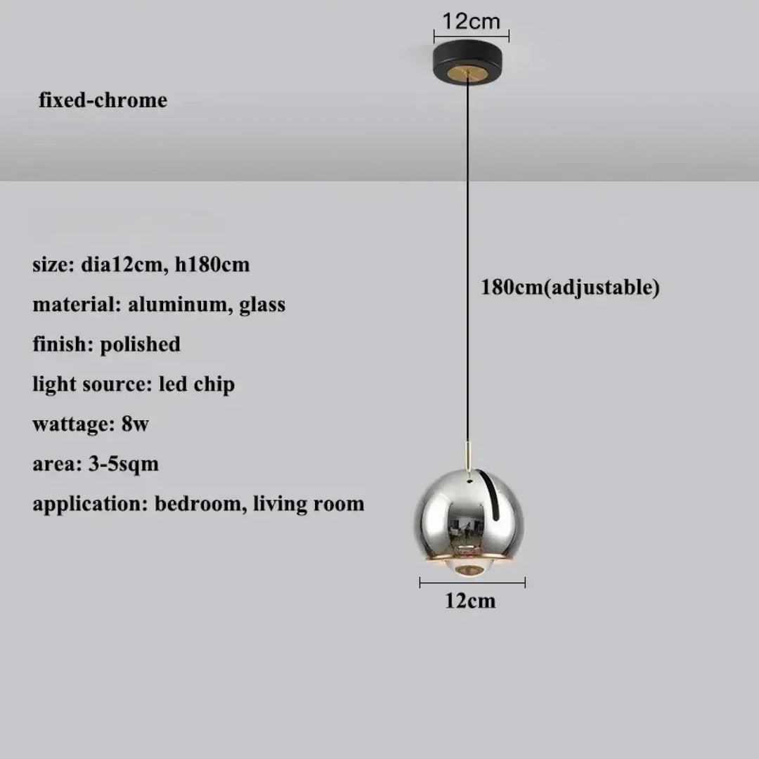 Suspension luminaire boule en verre effet miroir contemporain