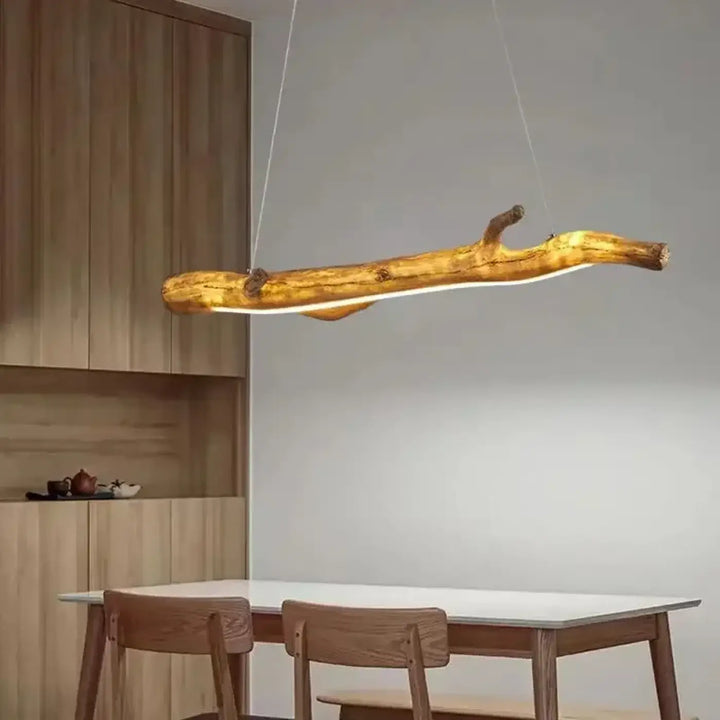 Suspension luminaire branche en bois brut naturel et chic