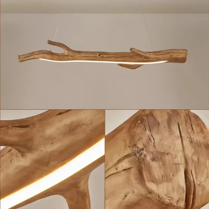 Suspension luminaire branche en bois brut naturel et chic