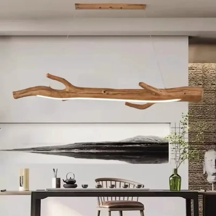 Suspension luminaire branche en bois brut naturel et chic