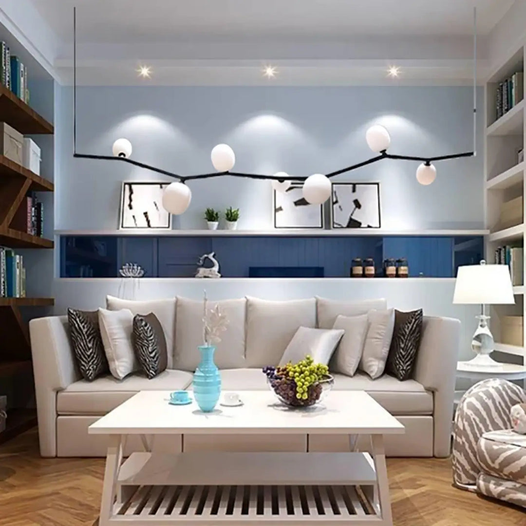 Suspension luminaire branche avec boules blanches moderne