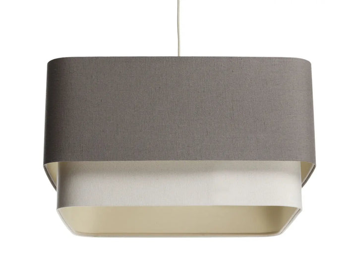 Suspension luminaire marron kwadro duo avec abat-jour en tissu gris texturé et doublure crème moderne