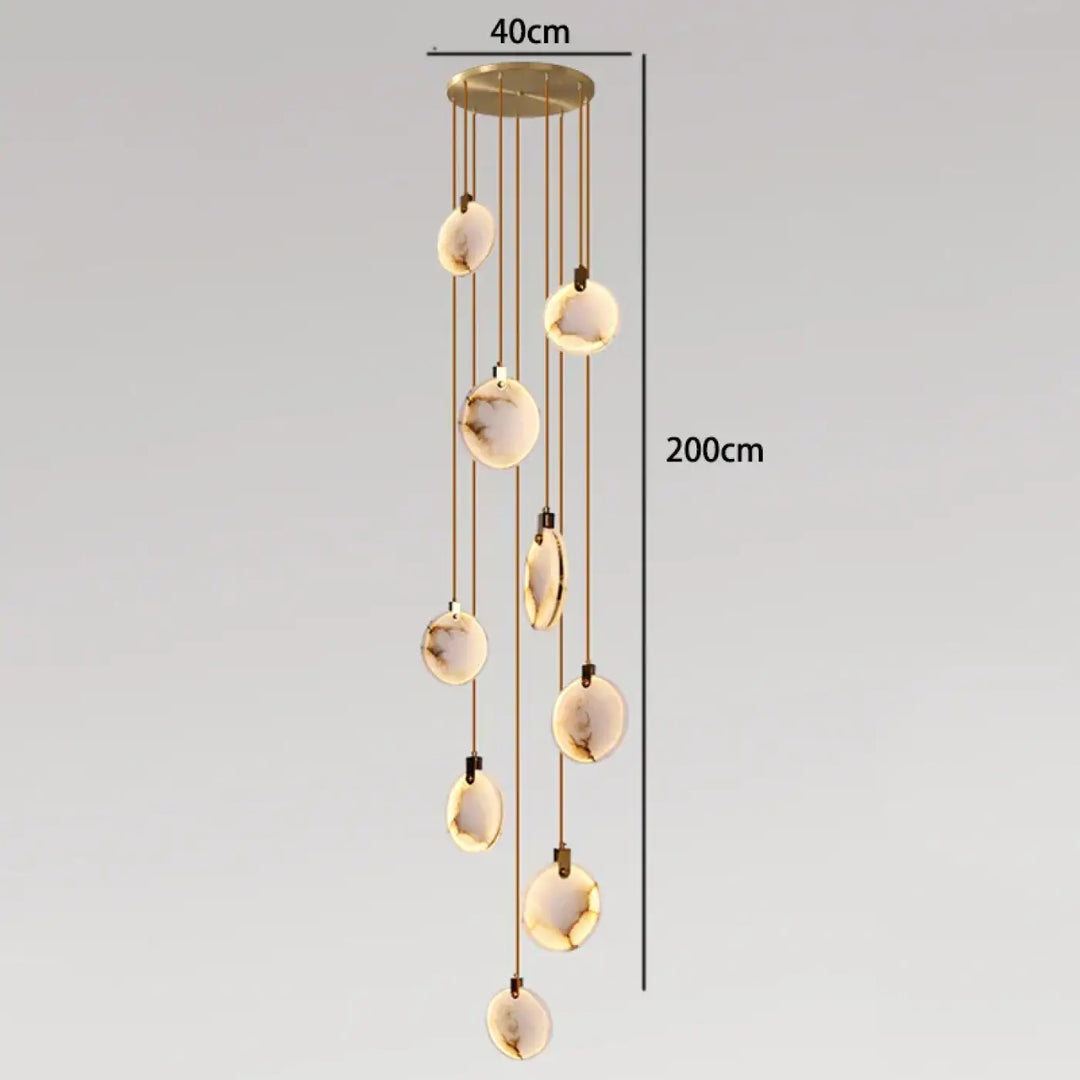 Suspension luminaire cascade en albâtre blanc élégant
