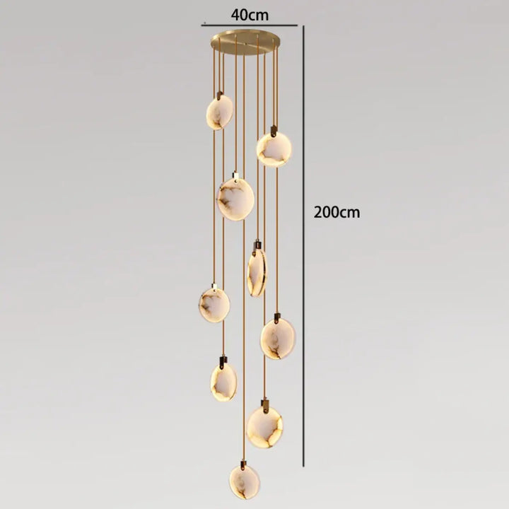 Suspension luminaire cascade en albâtre blanc élégant