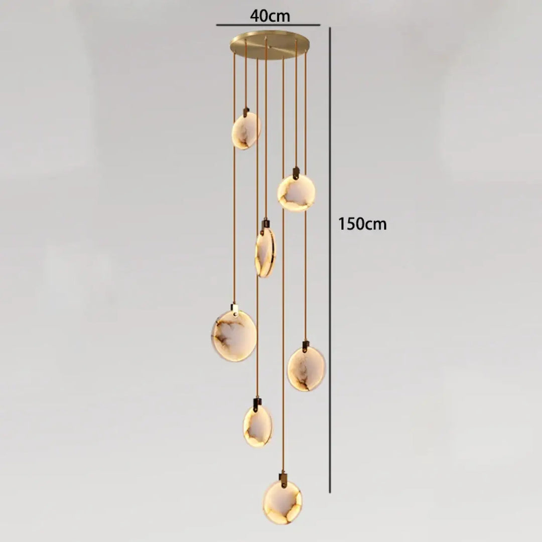 Suspension luminaire cascade en albâtre blanc élégant