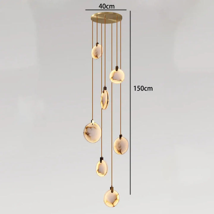 Suspension luminaire cascade en albâtre blanc élégant