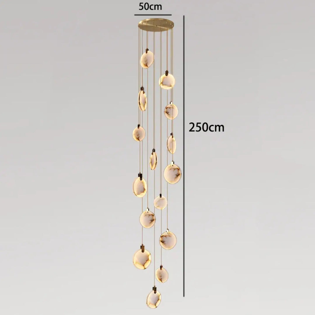 Suspension luminaire cascade en albâtre blanc élégant