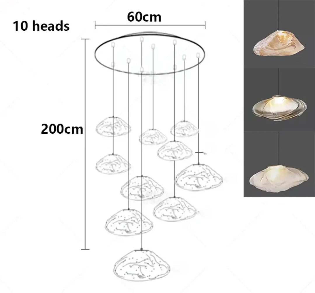 Suspension luminaire cascade en verre organique moderne
