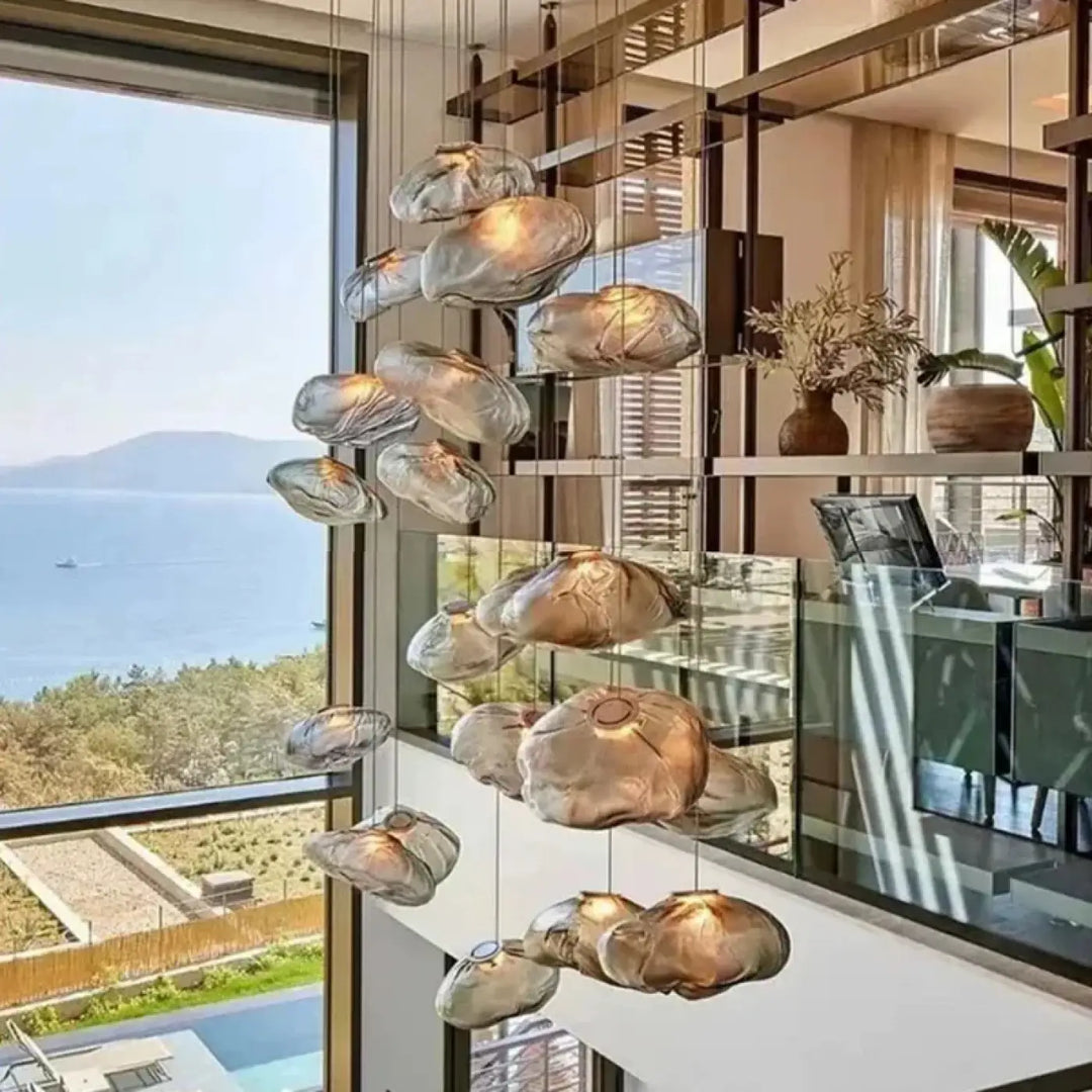 Suspension luminaire cascade en verre organique moderne
