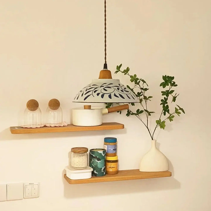 Suspension luminaire céramique blanche à motifs bleus