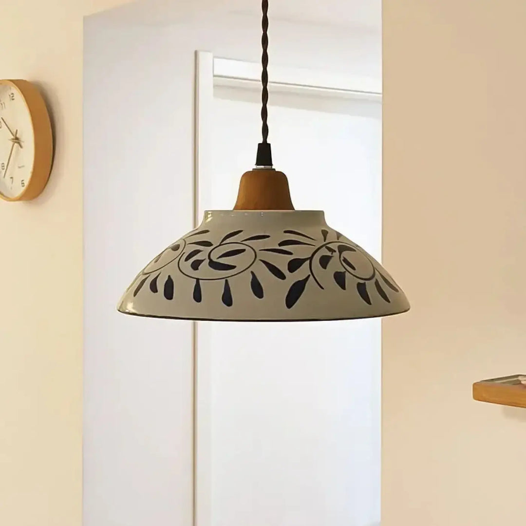 Suspension luminaire céramique blanche à motifs bleus