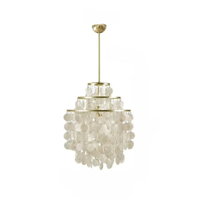 Suspension luminaire capizia à 90-260v avec anneaux concentriques de disques en verre nacré sur structure dorée