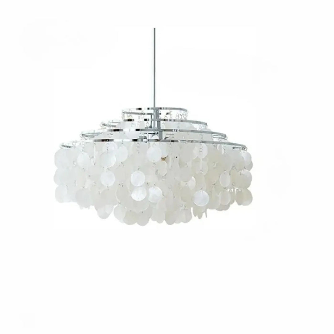 Suspension luminaire capizia en coquillage blanc avec cadre en métal chromé design chic et élégant