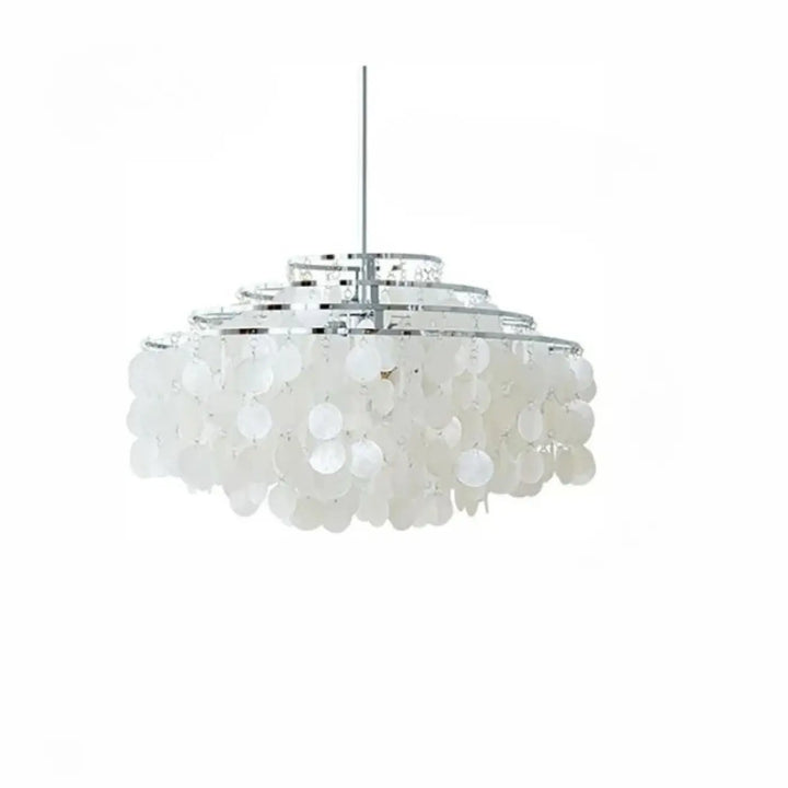 Suspension luminaire capizia en coquillage blanc avec cadre en métal chromé design chic et élégant