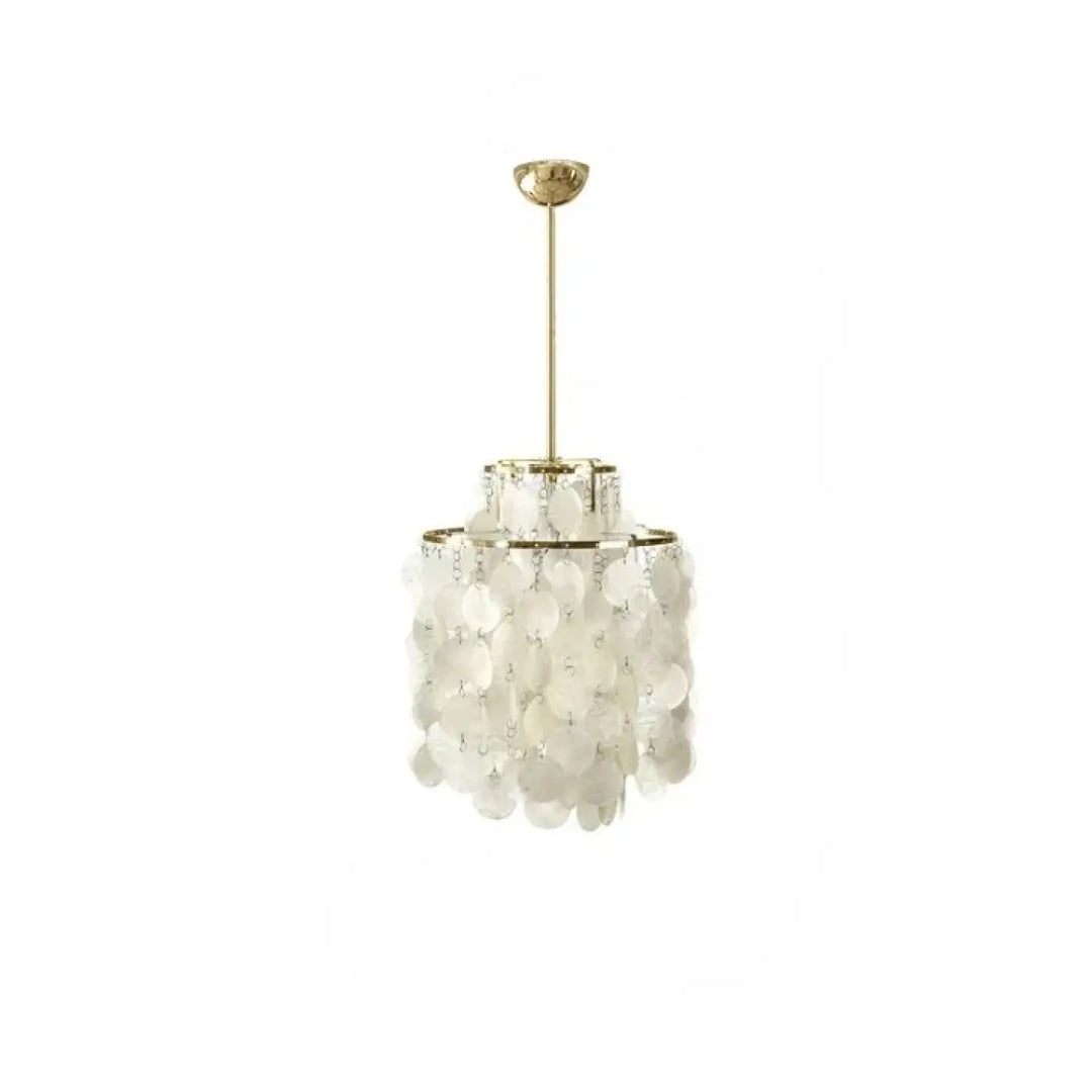 Suspension luminaire capizia en coquillage blanc delicat avec structure metallique dorée et chaine pour lampe suspendue 90 260v