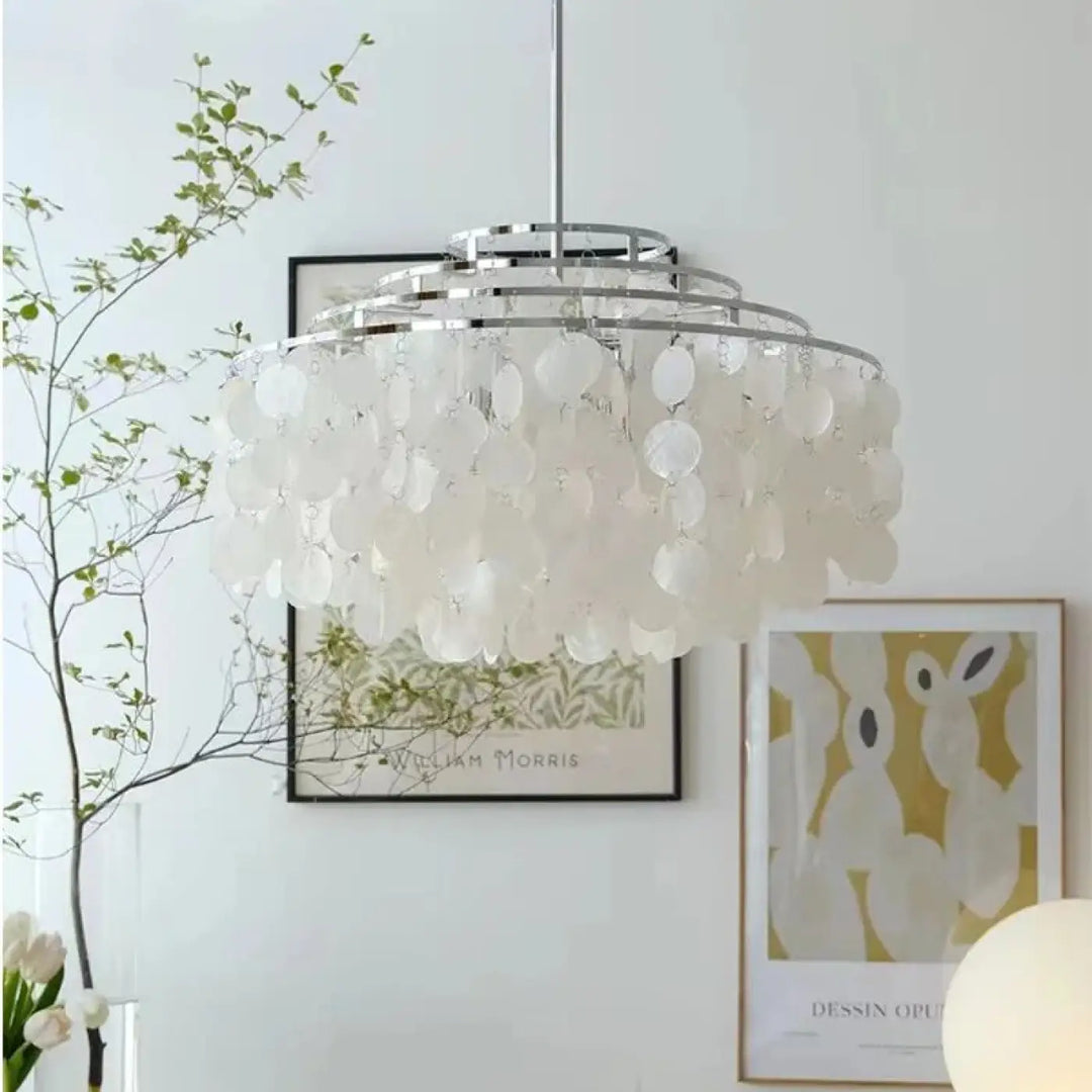 Suspension luminaire capizia avec cadre chrome moderne et disques nacrés blancs translucides lampe suspendue 90-260v
