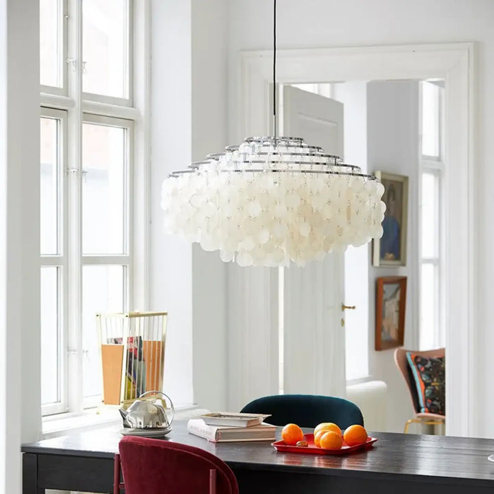 Suspension luminaire lampe suspendue capizia avec disques translucides blancs en coque, cadre chrome 90-260v moderne et élégant