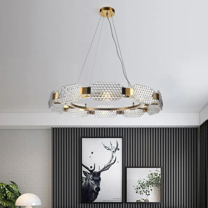 Suspension luminaire circulaire en cristal et laiton luxueux