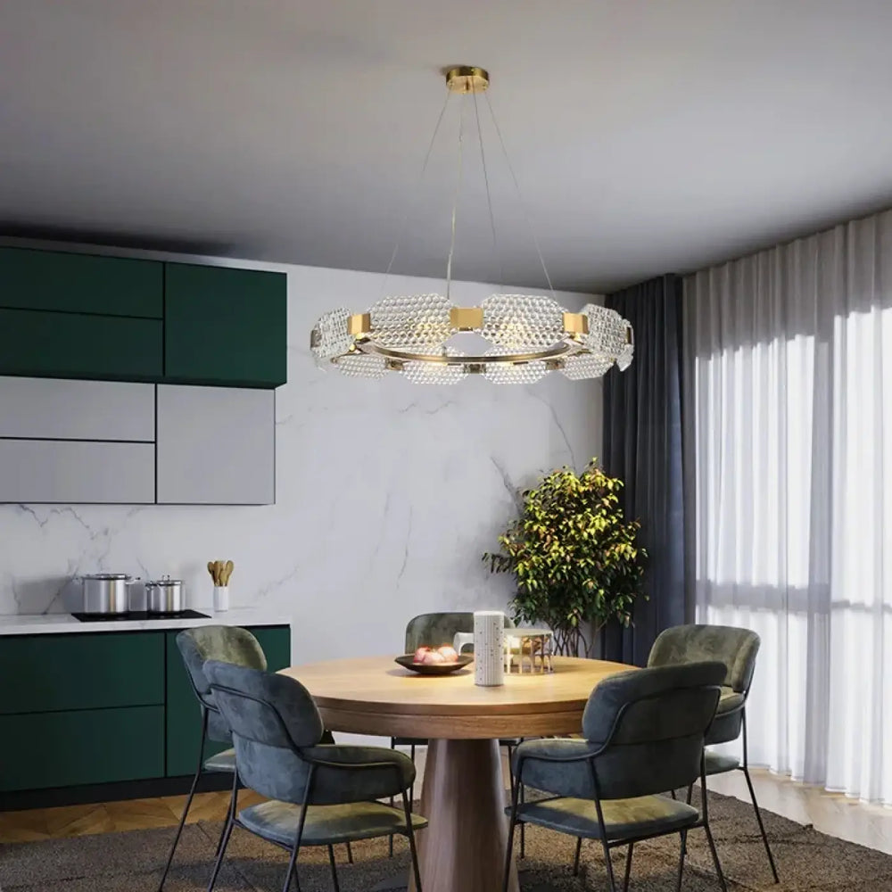 Suspension luminaire circulaire en cristal et laiton luxueux