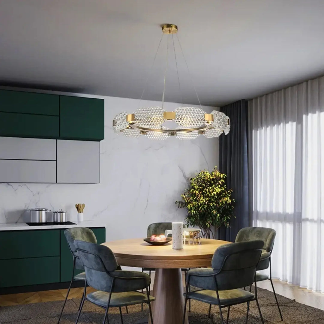 Suspension luminaire circulaire en cristal et laiton luxueux