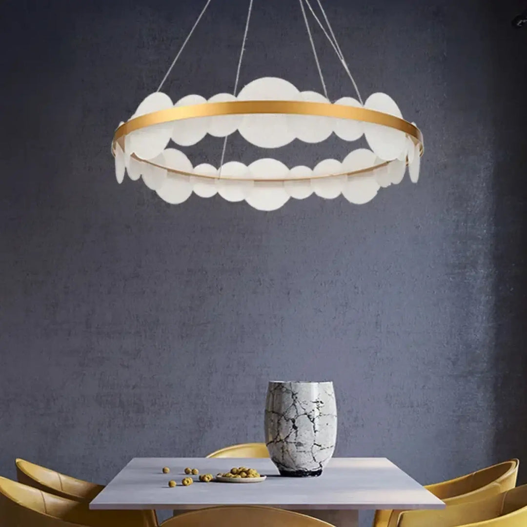 Suspension Luminaire Circulaire Doré Avec Disques Blancs Design