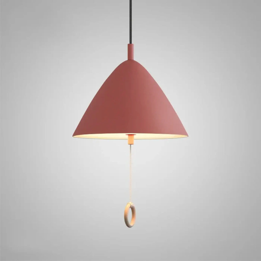 Suspension luminaire conique terracotta moderne avec cordon en bois anneau pull pour éclairage intérieur