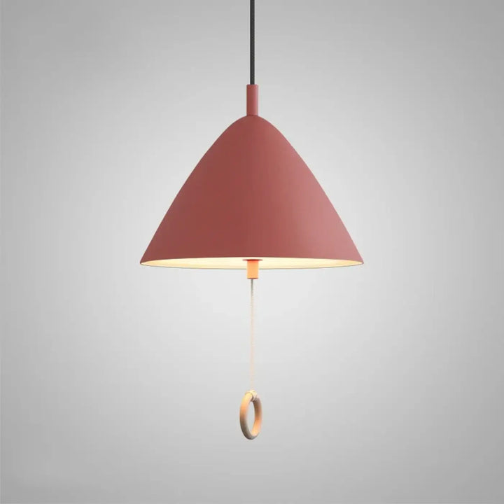 Suspension luminaire conique terracotta moderne avec cordon en bois anneau pull pour éclairage intérieur