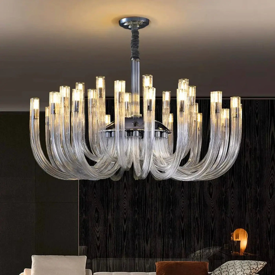 Suspension Luminaire Contemporain Verre Transparent Et Métal Noir