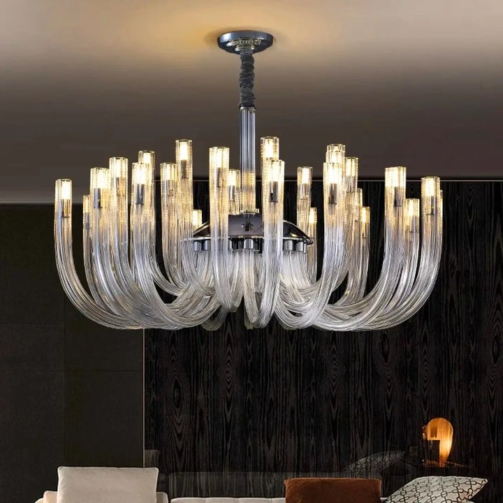 Suspension Luminaire Contemporain Verre Transparent Et Métal Noir