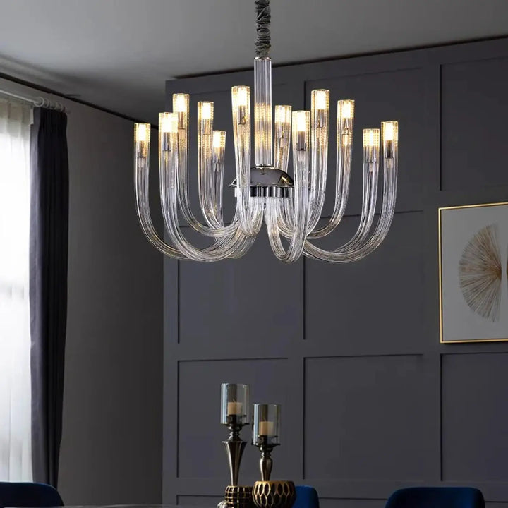Suspension Luminaire Contemporain Verre Transparent Et Métal Noir