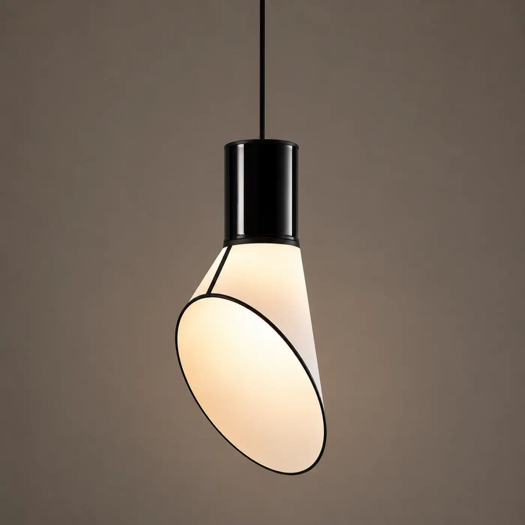 Suspension luminaire biazo noire cylindrique avec diffuseur ovale en verre dépoli et fine bordure noire contemporaine