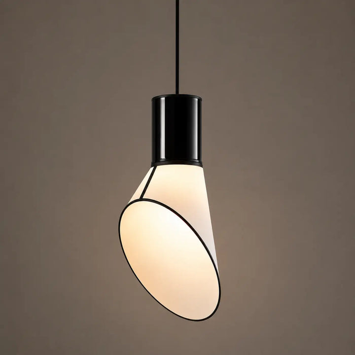 Suspension luminaire biazo noire cylindrique avec diffuseur ovale en verre dépoli et fine bordure noire contemporaine