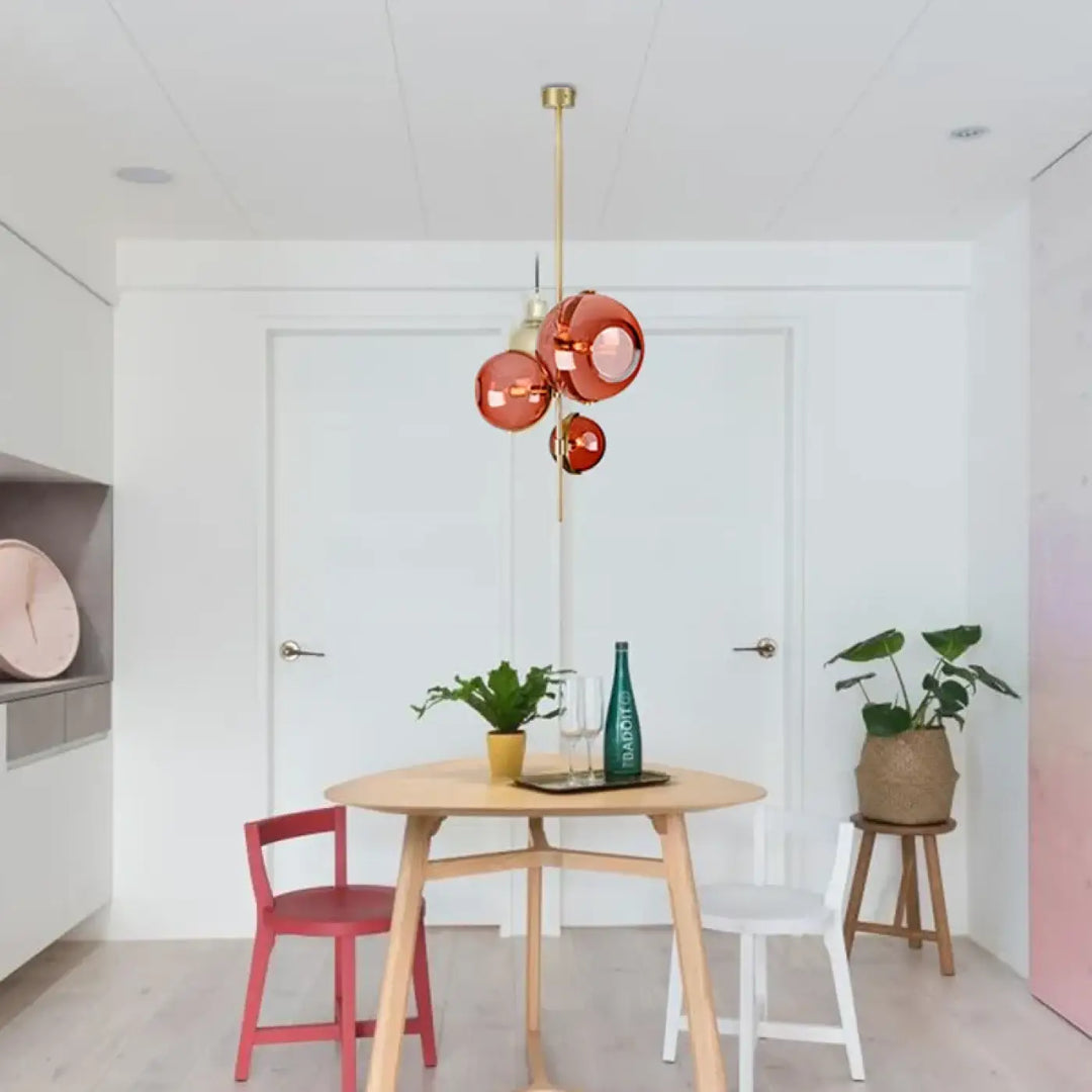 Suspension Luminaire contemporaine grappes de boules verre coloré